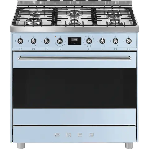 SMEG תנור מרובה פונקציות משולב עם כיריים גז 90 ס"מ, כחול פסטל סדרת Classic תוצרת SMEG דגם C9MAAZSSA9