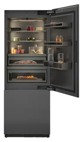 GAGGENAU מקרר אינטגרלי מקפיא תחתון 76 ס''מ דלת Push-to-open יצרן קרח גימור פנים נירוסטה שחורה סדרת Expressive תוצרת GAGGENAU דגם RVB477190