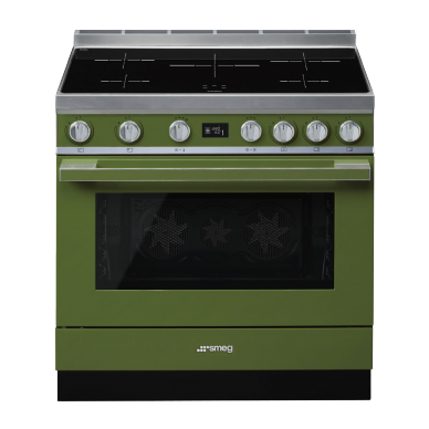 תנור פירוליטי משולב עם כיריים אינדוקציה מסדרת PORTOFINO בצבע ירוק זית מבית SMEG דגם CPF9IPOG