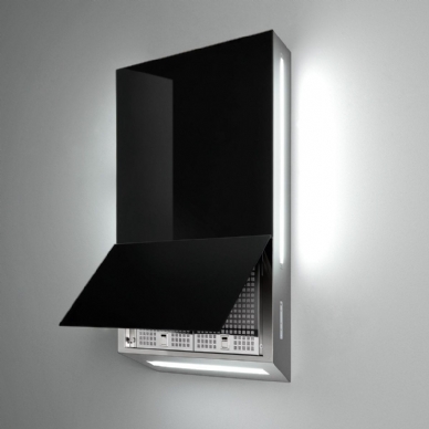 קולט אדים צמוד קיר 60 ס"מ זכוכית שחורה תאורת LED היקפית מבית FALMEC דגם GHOST WALL60BK